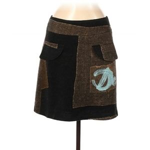 Desigual Black and Brown Skirt with Blue Detail